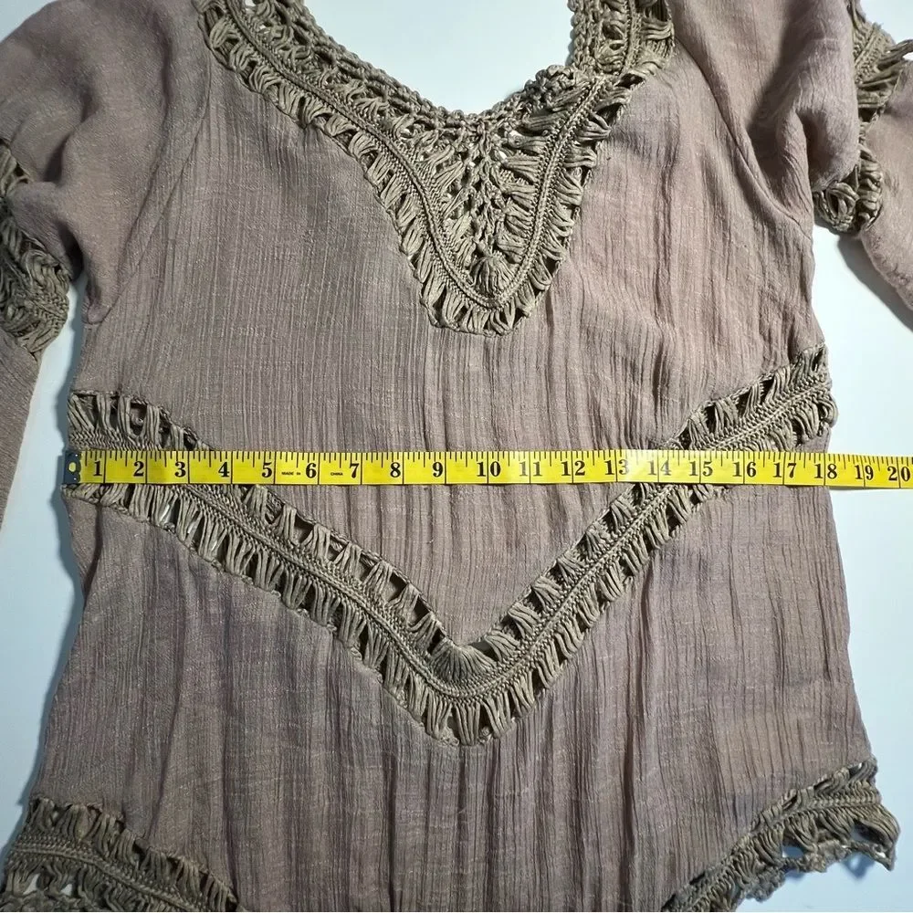 Active USA Womens Boho Crochet Coverup Top Size M/L Hippie Beach 70s Festival